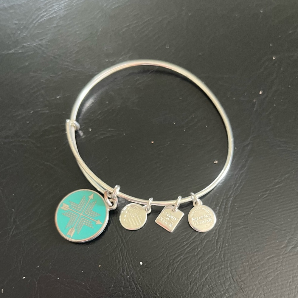 Alex and Ani Arrows of Friendship Silver Bracelet with Turquoise-Colored Charm